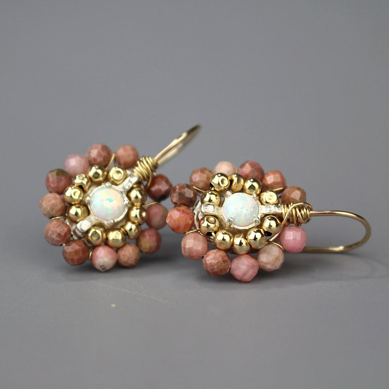 Gemstone Necklace Earrings Set, Round Mandala Earrings, Mandala Pendant Necklace, Rhodonite Earrings, Rhodonite Necklace, Bridal Jewelry Set