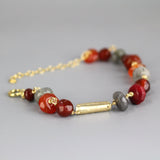 Multi Stone Bracelet, Autumn Jewelry, Red Gemstone Bracelet, Gold Filled Bracelet, Chain Bracelet, Fall Jewelry, Layering Bracelet