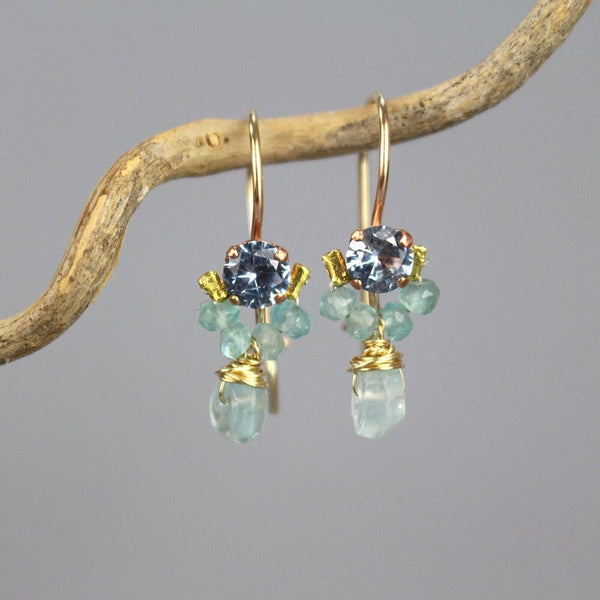 Blue Gemstone Earrings, Small Gemstone Earrings, Apatite Earrings, Unique Drop Earrings, Holiday Gift, Blue Cluster Earrings, Something Blue