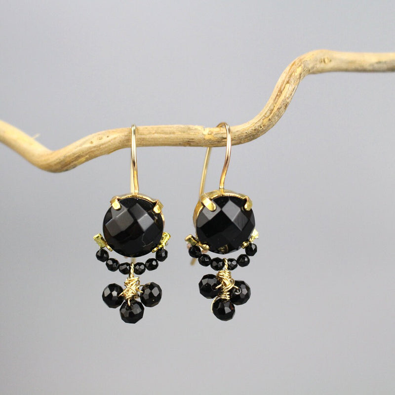 Small Onyx Earrings, Onyx Jewelry, Onyx Clover Earrings, Onyx Birthstone Earrings, Small Drop Earrings