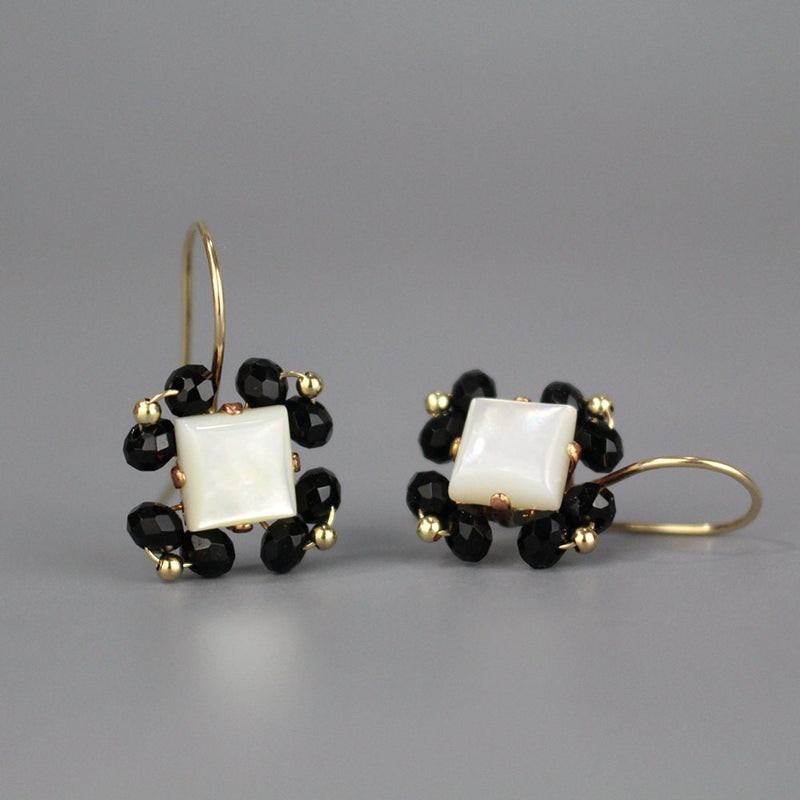 Mother of Pearl Earrings, Black and White Gemstone Earrings, Unique Bridesmaid Earrings, Onyx Earrings, Multi Stone Earrings, Elegant