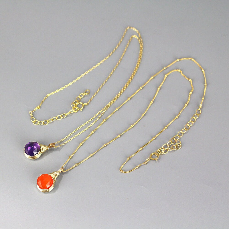 Gold Filled Amethyst Necklace, Amethyst Pendant Necklace, Amethyst Birthstone, Wire Wrapped Necklace, February Birthstone, Minimal Style