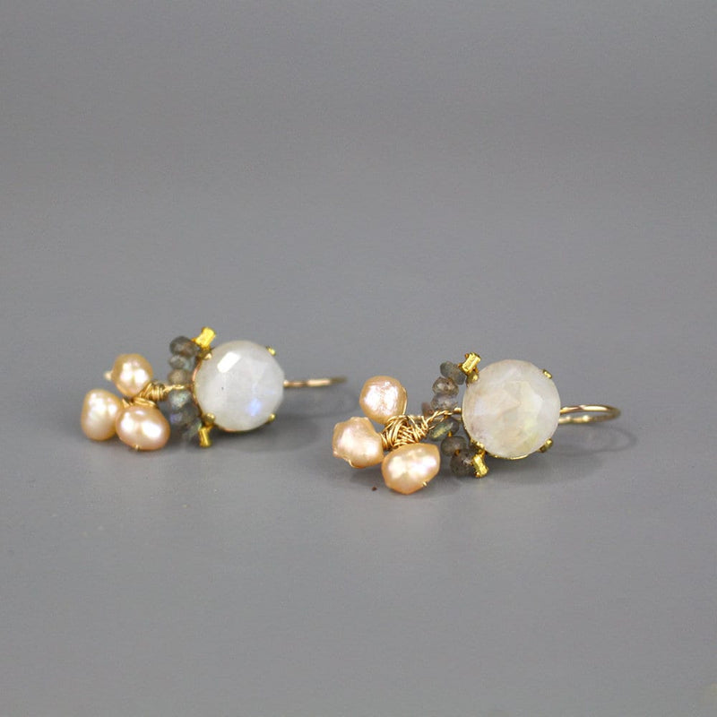 Moonstone Earrings, Bridal Earrings, Unique Wedding Earrings, Gemstone Earrings, Moonstone Pink Pearls Labradorite