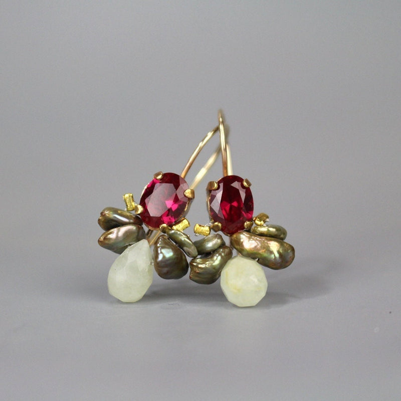 Gold Fuchsia Pink Bee Earrings - Dainty Gemstone Earrings