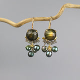 Labradorite Earrings, Labradorite Pearl Earrings, Labradorite Jewelry, Unique Earrings, Gemstone Drop Earrings, Cluster Earrings