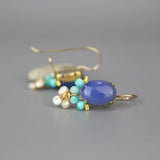 Blue Gemstone Earrings, Oval Earrings, Blue Agate Earrings, Bohemian Earrings, Small Drop Earrings, Pearl Earrings, Bridesmaid Gift