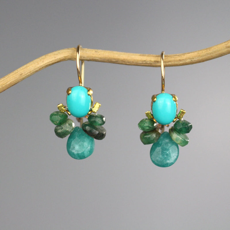 Turquoise Earrings, Boho Earrings, Emerald Cluster Earrings, Blue Bridesmaid Earrings, Birthstone Earrings, Bee Earrings, Bohemian Jewelry