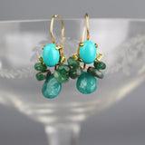 Turquoise Earrings, Boho Earrings, Emerald Cluster Earrings, Blue Bridesmaid Earrings, Birthstone Earrings, Bee Earrings, Bohemian Jewelry
