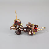 Small Garnet Gemstone Bee Earrings, Valentine Earrings, Dainty Drop Earrings, Bohemian Earrings, Valentine's Day Gift for Her