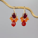 Orange Red Earrings, Fuchsia Earrings, Carnelian Earrings, Cluster Earrings, Boho Earrings, Colorful Earrings, Drop Earrings, Gift Ideas