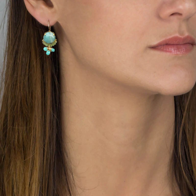 Light Blue Earrings, Unique Amazonite Earrings, Peridot Earrings, Clover Earrings, Small Cluster Earrings, Bohemian Earrings, Beach Wedding