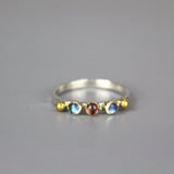 Moonstone Garnet Triple Gemstone Ring, Multi Stone Ring, Silver Stacking Ring, Moonstone Wedding Band, Slim Stackable Ring, Bohemian Ring