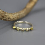 Rough Diamond Wedding Band, Triple Raw Diamond Ring, Mixed Metal Gold and Silver Ring, Diamond Stacking Ring, Organic Style Jewelry