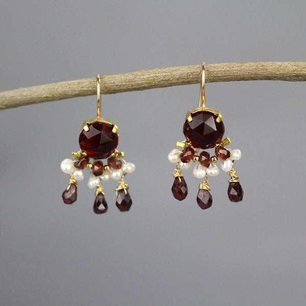 Garnet and pearl clearance earrings
