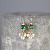 Dainty Gemstone Earrings, Petite Earrings, Green Zircon Earrings, Pearl Drop Earrings, Unique Gemstone Earrings, Delicate Jewelry, Boho Chic
