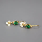 Dainty Gemstone Earrings, Petite Earrings, Green Zircon Earrings, Pearl Drop Earrings, Unique Gemstone Earrings, Delicate Jewelry, Boho Chic