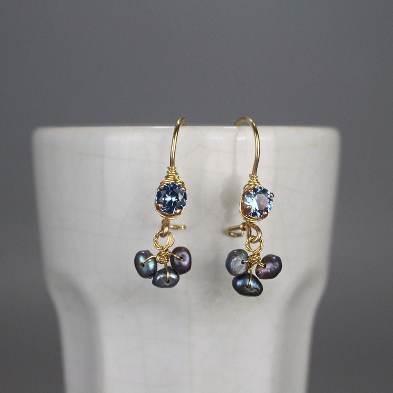 Delicate Earrings, Small Earrings, Women's Gift, Pearl Drop Earrings, Light Blue Zircon Earrings, Petite Gemstone Earrings, Elegant Earrings