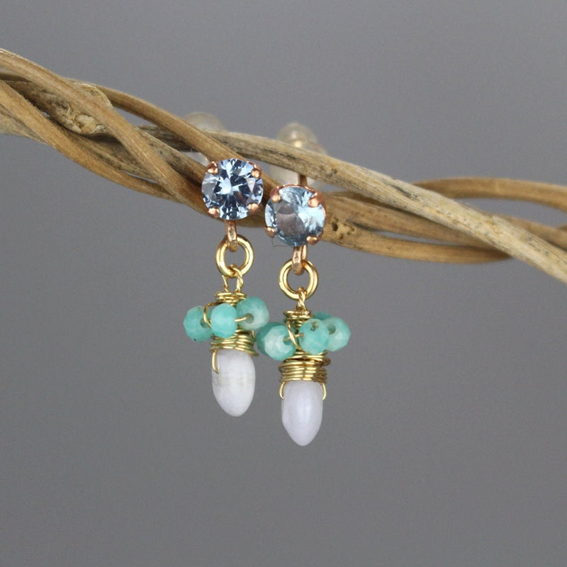Small Light Blue Stud Earrings, Amazonite Earrings, Gemstone Stud Earrings, Dangle Post Earrings, Pastel Earrings, Drop Earrings