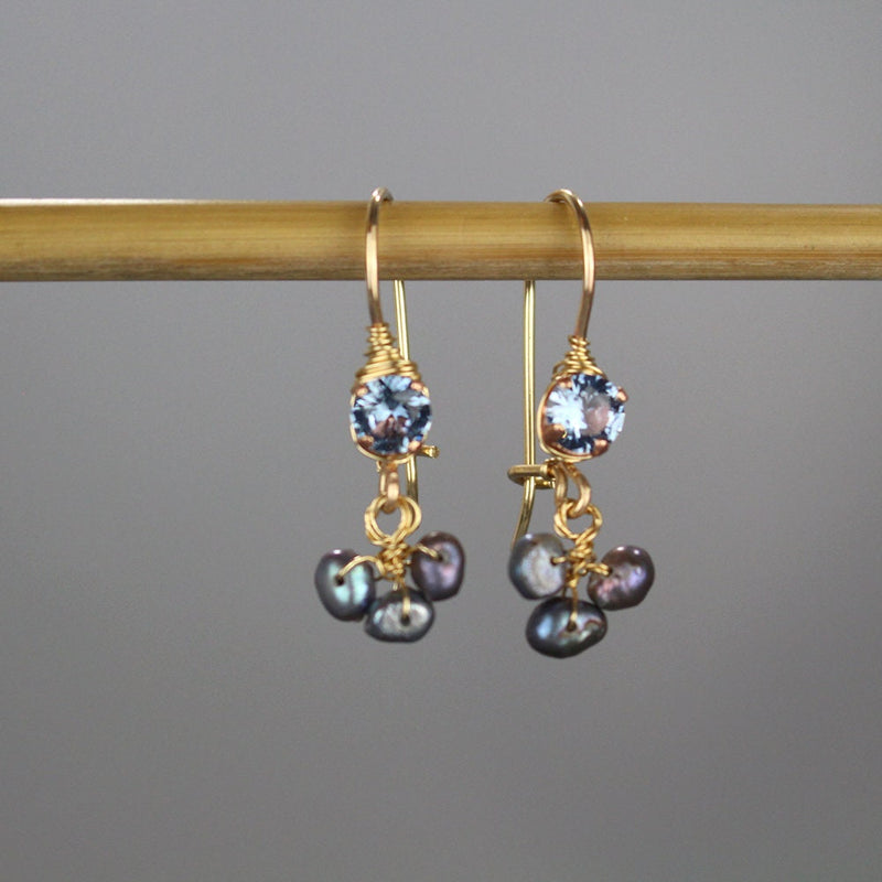 Delicate Earrings, Small Earrings, Women's Gift, Pearl Drop Earrings, Light Blue Zircon Earrings, Petite Gemstone Earrings, Elegant Earrings