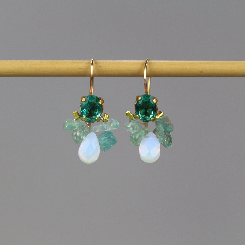 Small Apatite Opalite Drop Earrings, Small Gemstone Earrings, Bee Earrings, Cluster Earrings, Bridesmaid Earrings, Bohemian Jewelry