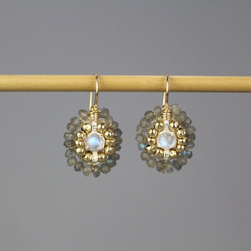 Labradorite Mandala Earrings, Labradorite Moonstone Earrings, Small Mandala Earrings, Unique Round Earrings, Labradorite Bridal Earrings