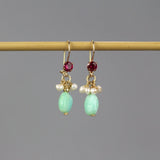 Small Multi Stone Earrings, Peruvian Opal Drop Earrings, Fuchsia CZ Earrings, Gemstone Stud Earrings, Dangle Post Earrings, Pearl Earrings