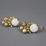 Opal Pearl Clover Earrings, Gold Filled Earrings, Clover Jewelry, Mother of the Bride Earrings, Wedding Jewelry