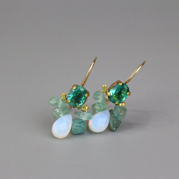 Small Apatite Opalite Drop Earrings, Small Gemstone Earrings, Bee Earrings, Cluster Earrings, Bridesmaid Earrings, Bohemian Jewelry