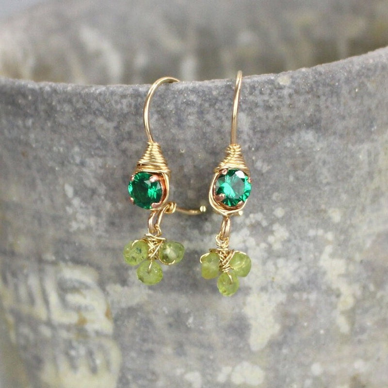 Green Zircon Peridot Drop Earrings | Green Jewelry | Summer Earrings | Dainty Earrings | Delicate Jewelry | Minimalist Gemstone Earrings
