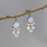 Bohemian Earrings, Gemstone Cluster Earrings, Opalite Earrings, Pearl Earrings, Moonstone Drop Earrings, Summer Wedding Earrings