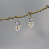 Chalcedony Earrings, Dangling Earrings, Pearl Earrings, Moonstone Earrings, Gemstone Cluster Earrings, Unique Handmade Earrings