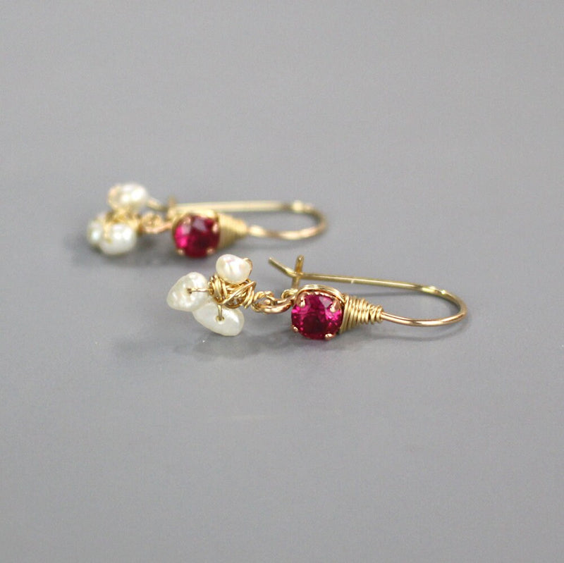 Pink Fuchsia Earrings, Bridesmaid Earrings, Dainty Pearl Dangle Earrings, Petite Earrings, Gift for Best Friend, Small Earrings