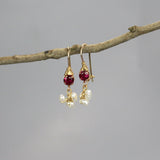 Pink Fuchsia Earrings, Bridesmaid Earrings, Dainty Pearl Dangle Earrings, Petite Earrings, Gift for Best Friend, Small Earrings