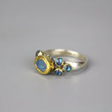 Labradorite Engagement Ring, 24K Gold Bezel Set Ring, Solid Gold Ring, Mixed Metal Ring, Sterling Silver Band Ring, Bridal Ring