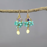 Purple Cubic Zirconia Earrings, Amazonite Cluster Earrings, Bohemian Wedding Earrings, Leaf Dangle Earrings, Colorful Earrings, Boho Chic