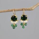 Green Earrings, Gemstone Earrings, Bohemian Jewelry, Green Zircon Earrings, Aventurine Earrings, Cluster Drop Earrings, Nature Inspired,