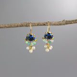 Tiny Cluster Earrings, Blue Earrings, Unique Gemstone Earrings, Artisan Jewelry, Petite Earrings, Amazonite Earrings, Pearl Drop Earrings