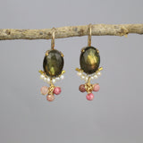 Unique Earrings, Labradorite Oval Earrings, Rhodonite Cluster Earrings, Autumn Jewelry, Artisan Gemstone Earrings, Handcrafted Earrings
