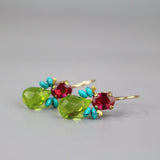 Colorful Gemstone Earrings, Petite Earrings, Bohemian Earrings, Fuchsia Pink Zircon Earrings, Multi Stone Earrings, Birthday Gift Idea