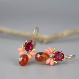 Pink and Orange Bee Earrings, Coral Earrings, Carnelian Drop Earrings, Multi Stone Earrings, Pink Earrings, Unique Jewelry, Boho Jewelry