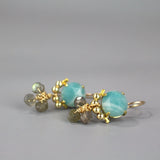 Amazonite Earrings, Labradorite Cluster Earrings, Multi Stone Earrings, Gold Fulled Earrings, Bohemian Wedding, Gift for Mom, Something Blue