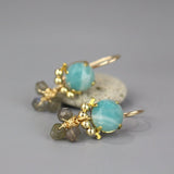 Amazonite Earrings, Labradorite Cluster Earrings, Multi Stone Earrings, Gold Fulled Earrings, Bohemian Wedding, Gift for Mom, Something Blue