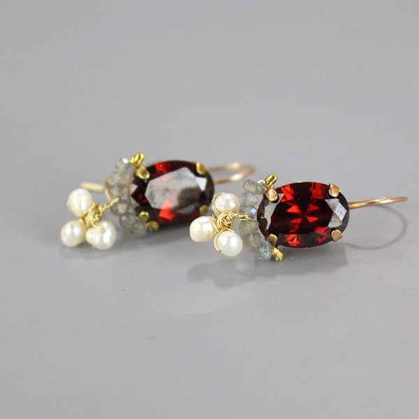 Burgundy Earrings, Garnet Zircon Earrings, Labradorite Earrings, Pearl Jewelry, Autumn Earrings, Fall Wedding Bridal Earrings, Gift Ideas