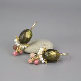 Unique Earrings, Labradorite Oval Earrings, Rhodonite Cluster Earrings, Autumn Jewelry, Artisan Gemstone Earrings, Handcrafted Earrings