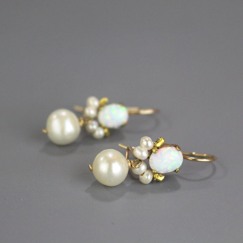 Pearl Drop Earrings, Lab Opal Earrings, Unique Gemstone Angel Earrings, Small Bridal Earrings, Wedding Jewelry