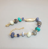 Blue Gemstone Bracelet, Layering Bracelet, Aquamarine Bracelet, Multi Stone Bracelet, Gold Filled Bracelet, Labradorite Chain Bracelet