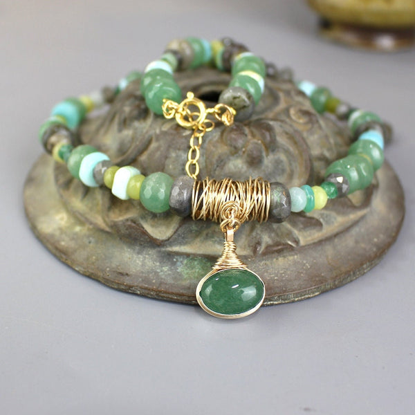 Aventurine Statement Necklace, Green Gemstone Necklace, Emerald Necklace, Chunky Necklace, Green Multi Stone Necklace, Pendant Necklace