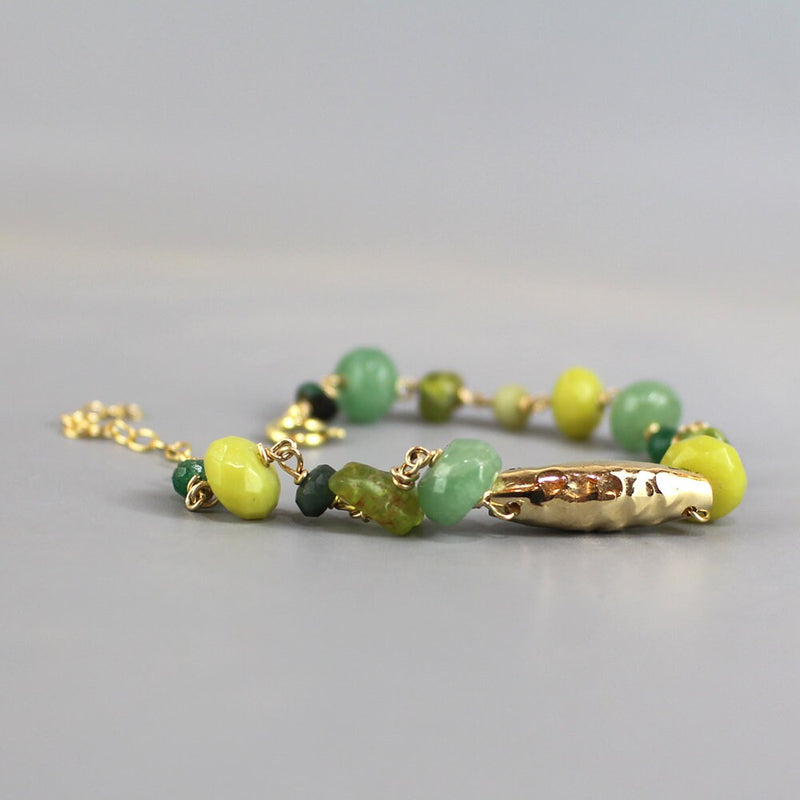 Green Gemstone Bracelet, Joy Bracelet, Peridot Bracelet, Emerald Bracelet, Layering Bracelet, Multi Stone Bracelet, Gold Chain Bracelet