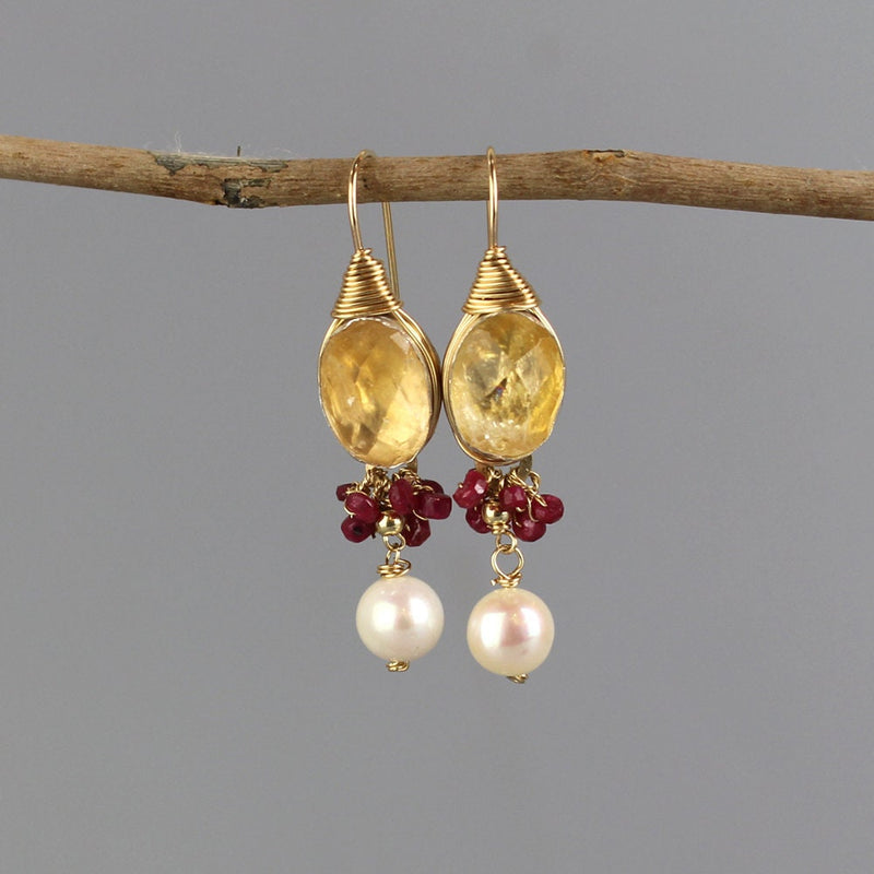 Citrine Earrings, Ruby Cluster Earring, Pearl Drop Earrings, Gemstone Earrings, November Birthstone, Statement Earrings, Wedding Earrings