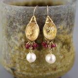 Citrine Earrings, Ruby Cluster Earring, Pearl Drop Earrings, Gemstone Earrings, November Birthstone, Statement Earrings, Wedding Earrings